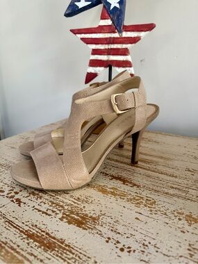 Kelly & Katie Blush Textured Open-Toe High Heel Sandals